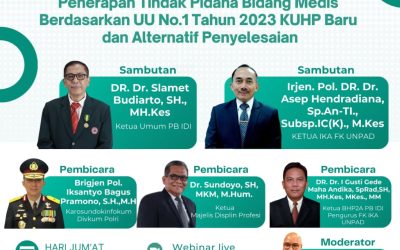 WEBINAR Hukum Kesehatan Ke-3 : “Penerapan Tindak Pidana Hukum Bidang Medis Berdasarkan UU No.1 Tahun 2023 KUHP Baru dan Alternatif Penyelesaian”