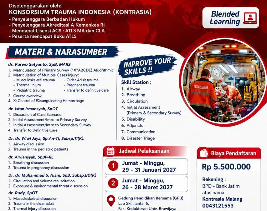 Advanced Trauma Life Support (ATLS) Malang – Januari Maret 2027